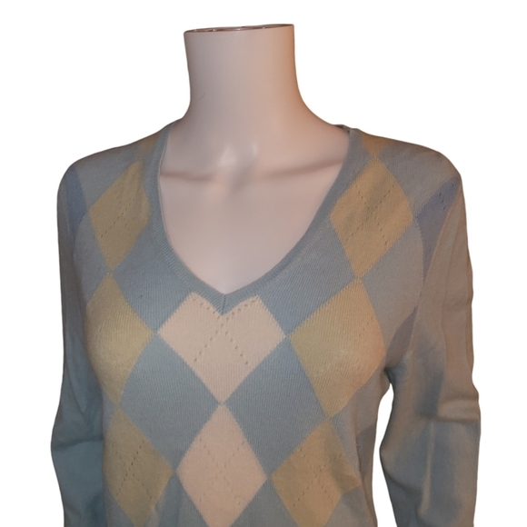Charter Club Sweaters - Charter Club Cashmere Argyle Sweater XL White Blue